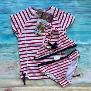 Kids 3pc Red and White Striped  Swim Set